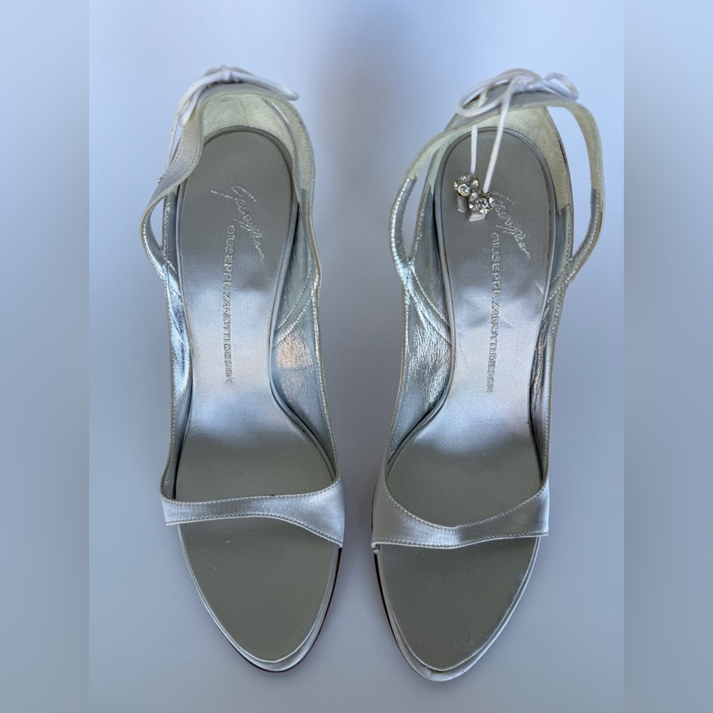 Giuseppe Zanotti Silver Metallic Open-Toe Ankle-Strap Heels